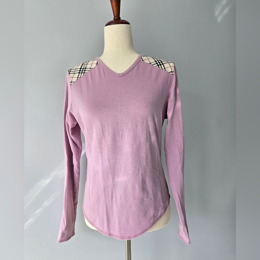 Vintage Burberry Pink Long Sleeved V-Neck Top, sL